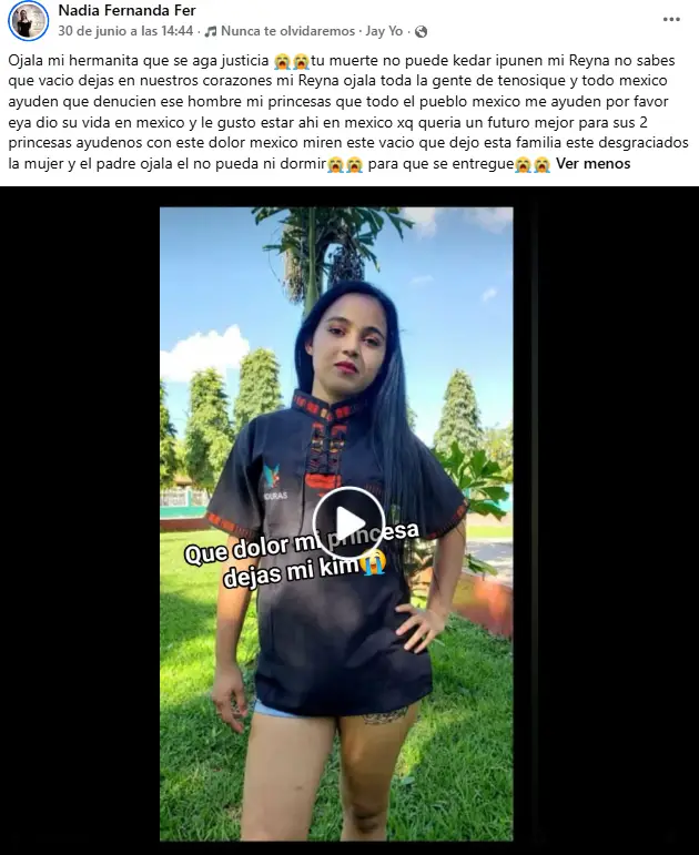 mensaje de la hermana de la hondureña que murió embestida en México