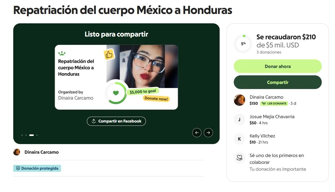 Foto del GoFundMe de la hondureña que murió tras ser embestida por ebrio en México