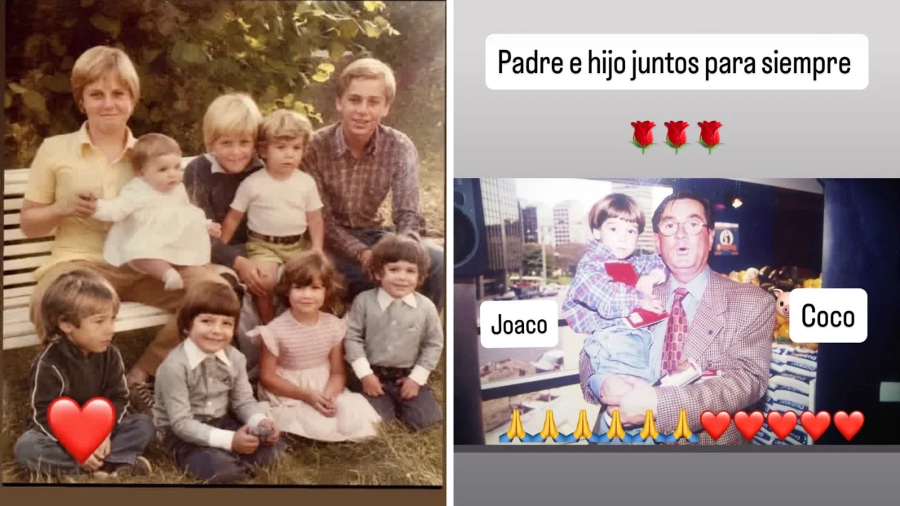 Collage de fotos de Joaquín Cabrales junto a sus primos y su padre