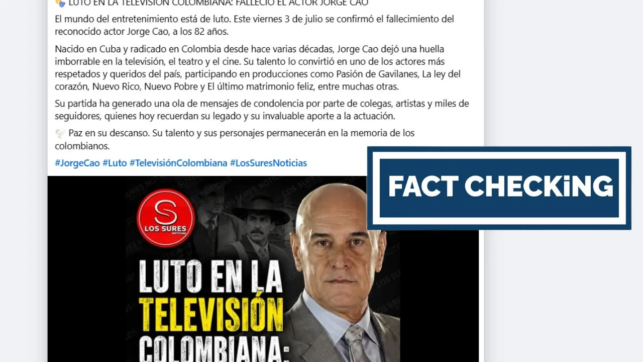 Foto de la publicaicón en redes donde aseguran la muerte del actor Jorge Cao, esto es falso 
