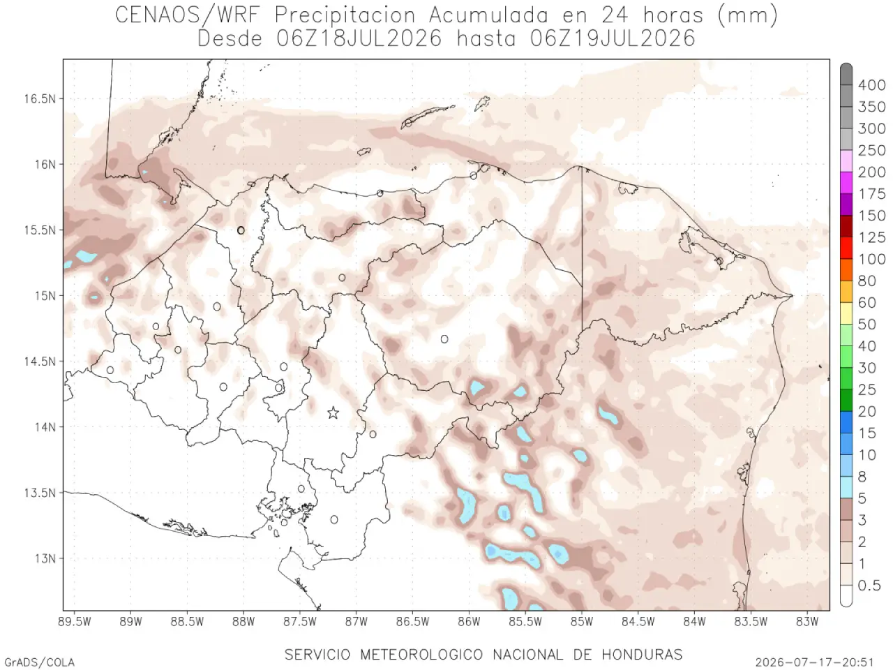 Mapa de pronóstico de lluvias