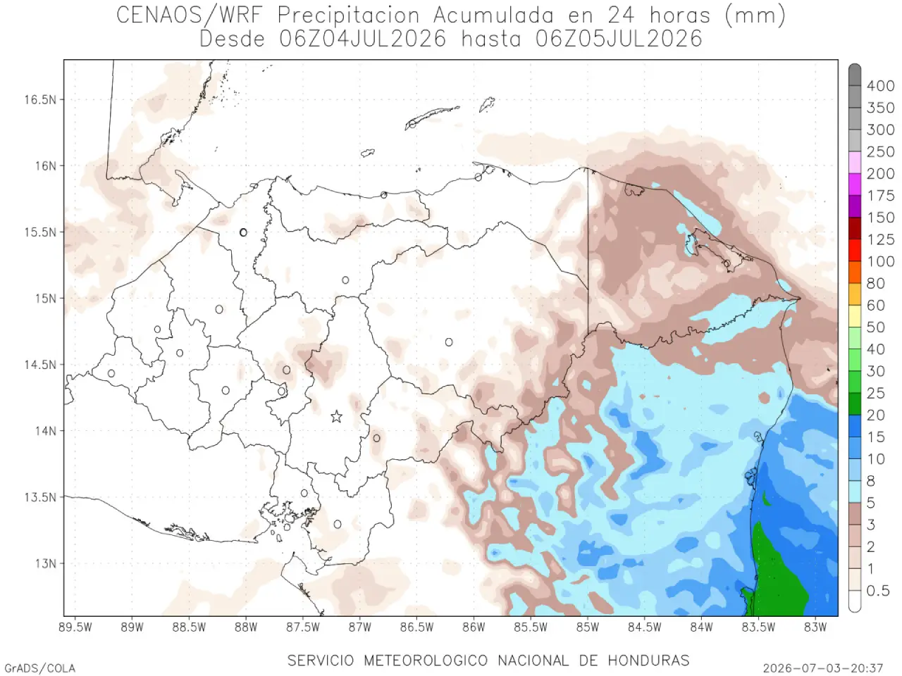 Mapa con previsión de lluvias