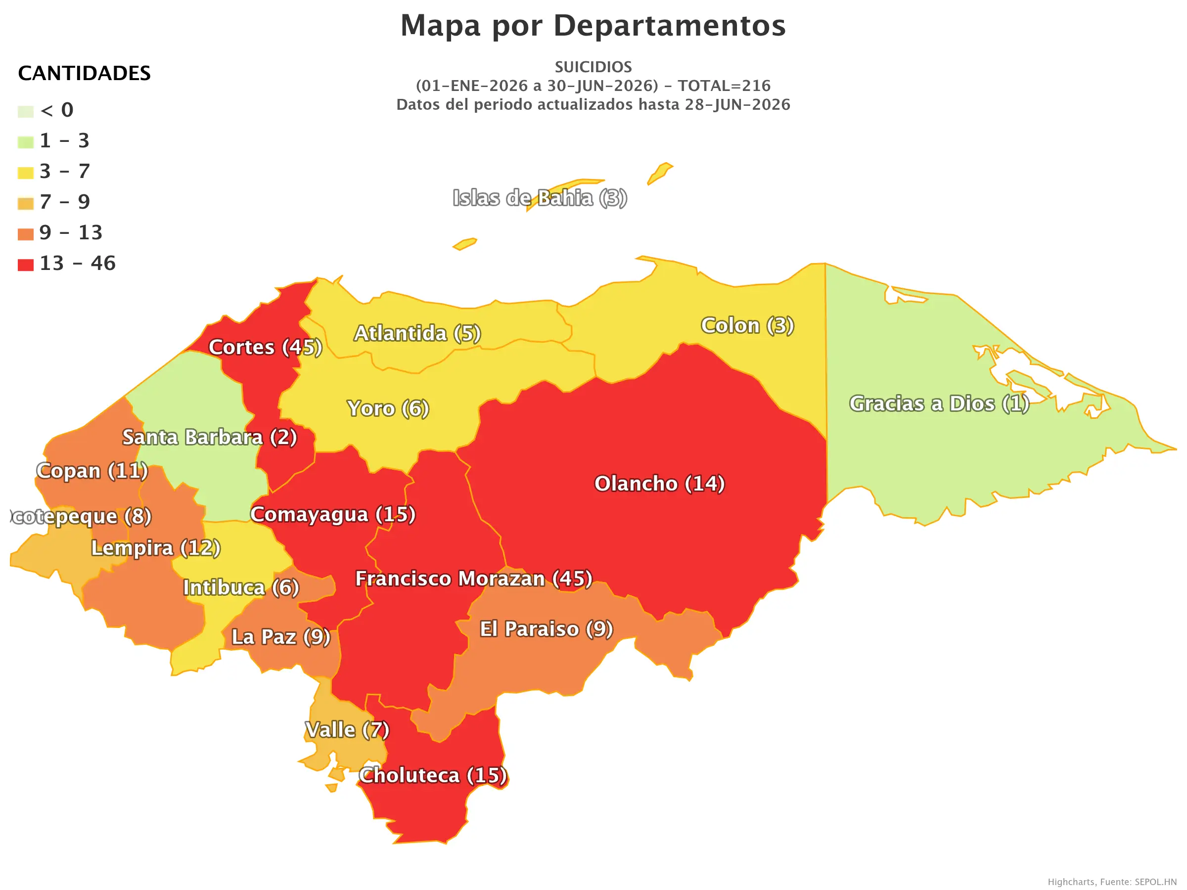 Mapa de suicidios en Honduras