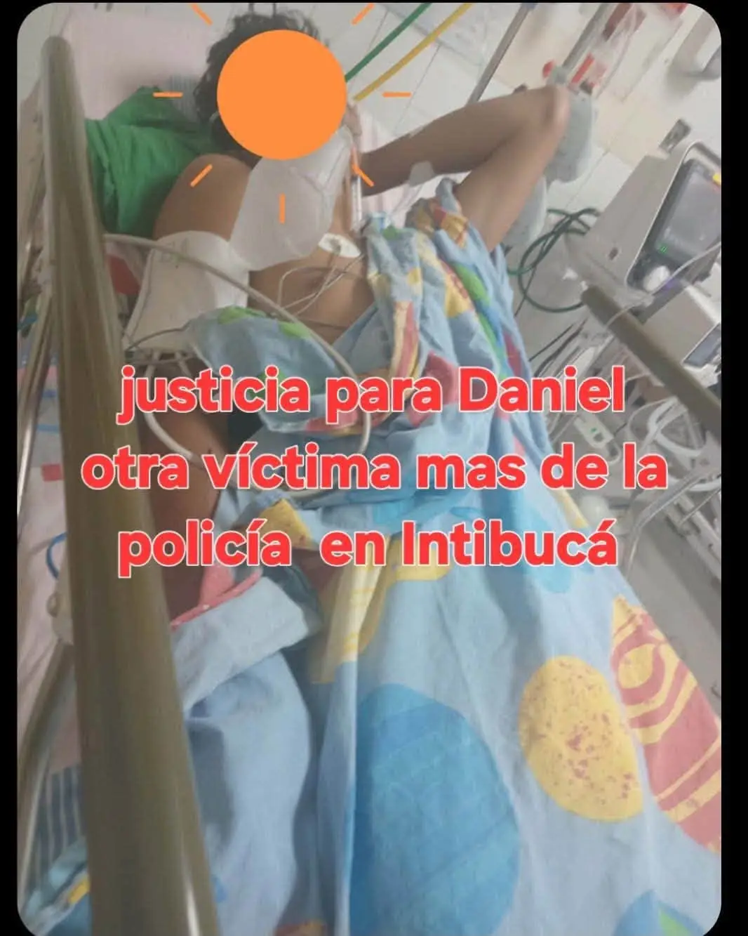 Daniel Cortés mientras estaba ingresado en el Hospital Escuela