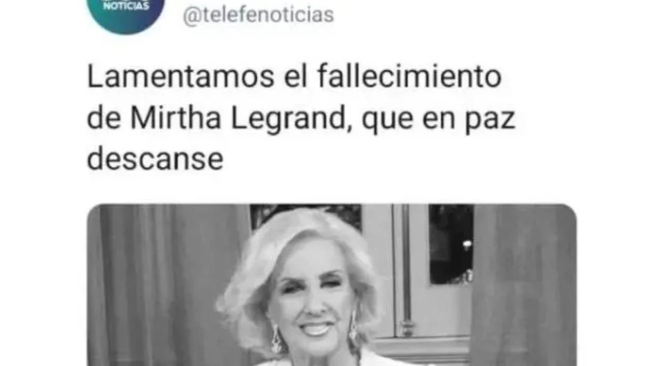 Publicación sobre la falsa muerte de Mirtha Legrand.