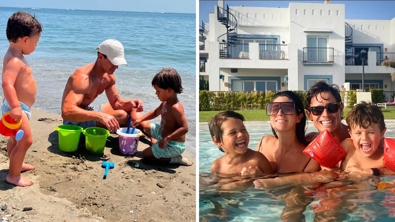 Edu Aguirre junto a su mujer y sus hijos 