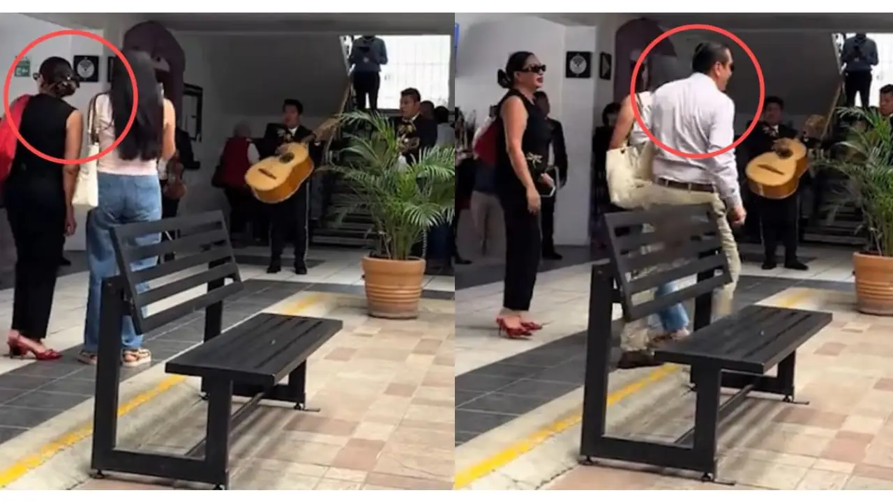 Mujer afuera de los juzgados celebrando su divorcio.