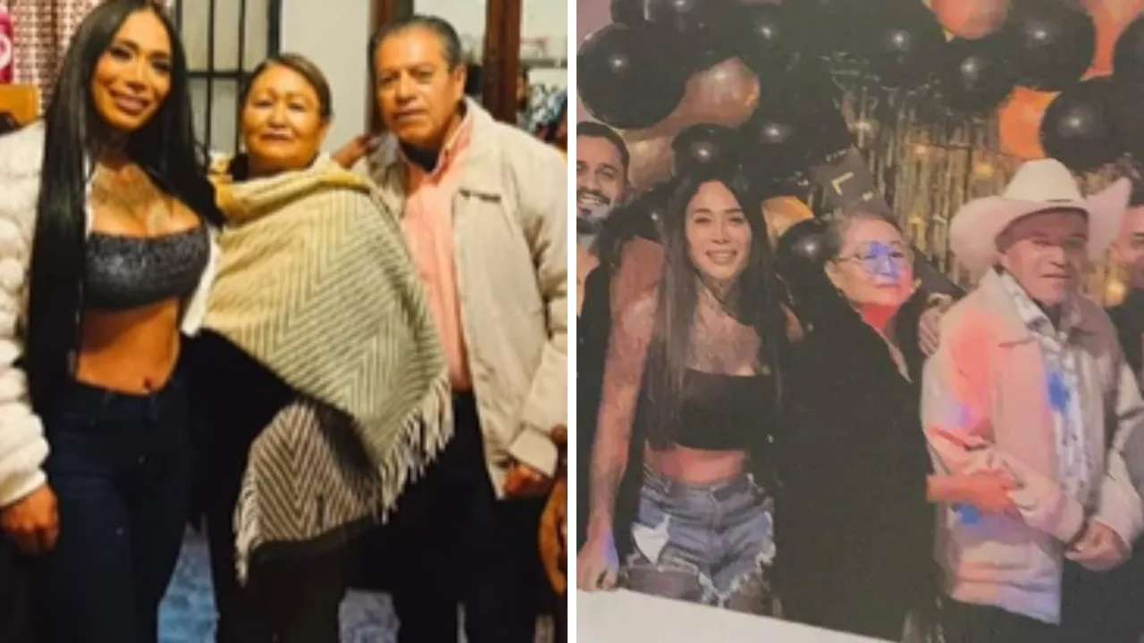 Collage de fotos de Karina Torres junto a sus padres 