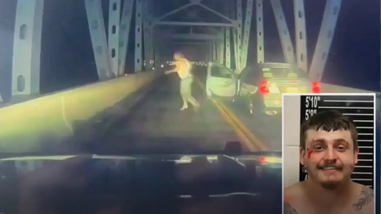Imagen de Video: Hombre salta de un puente para escapar de la policía tras persecución