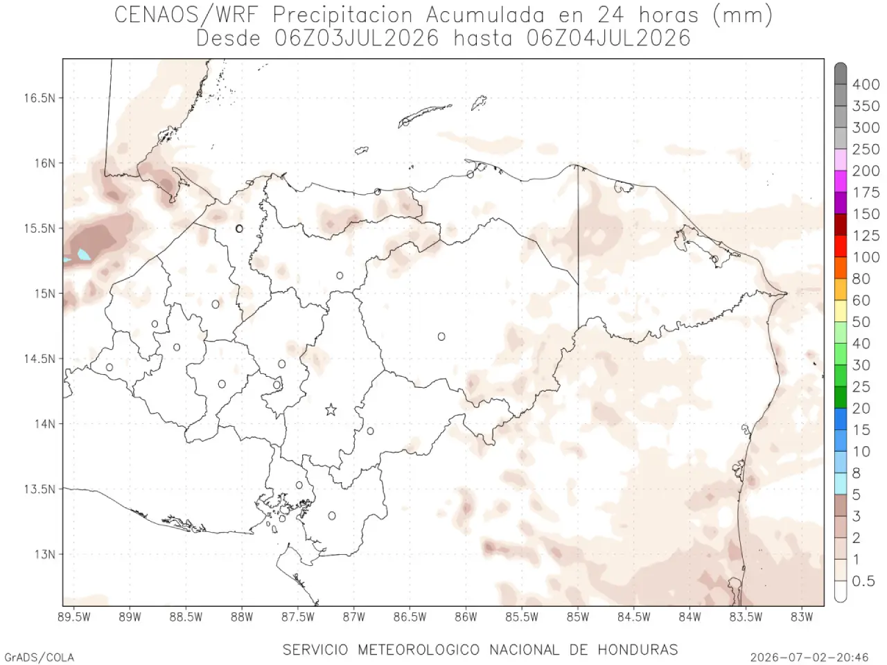 Mapa de pronóstico del clima este viernes en Honduras