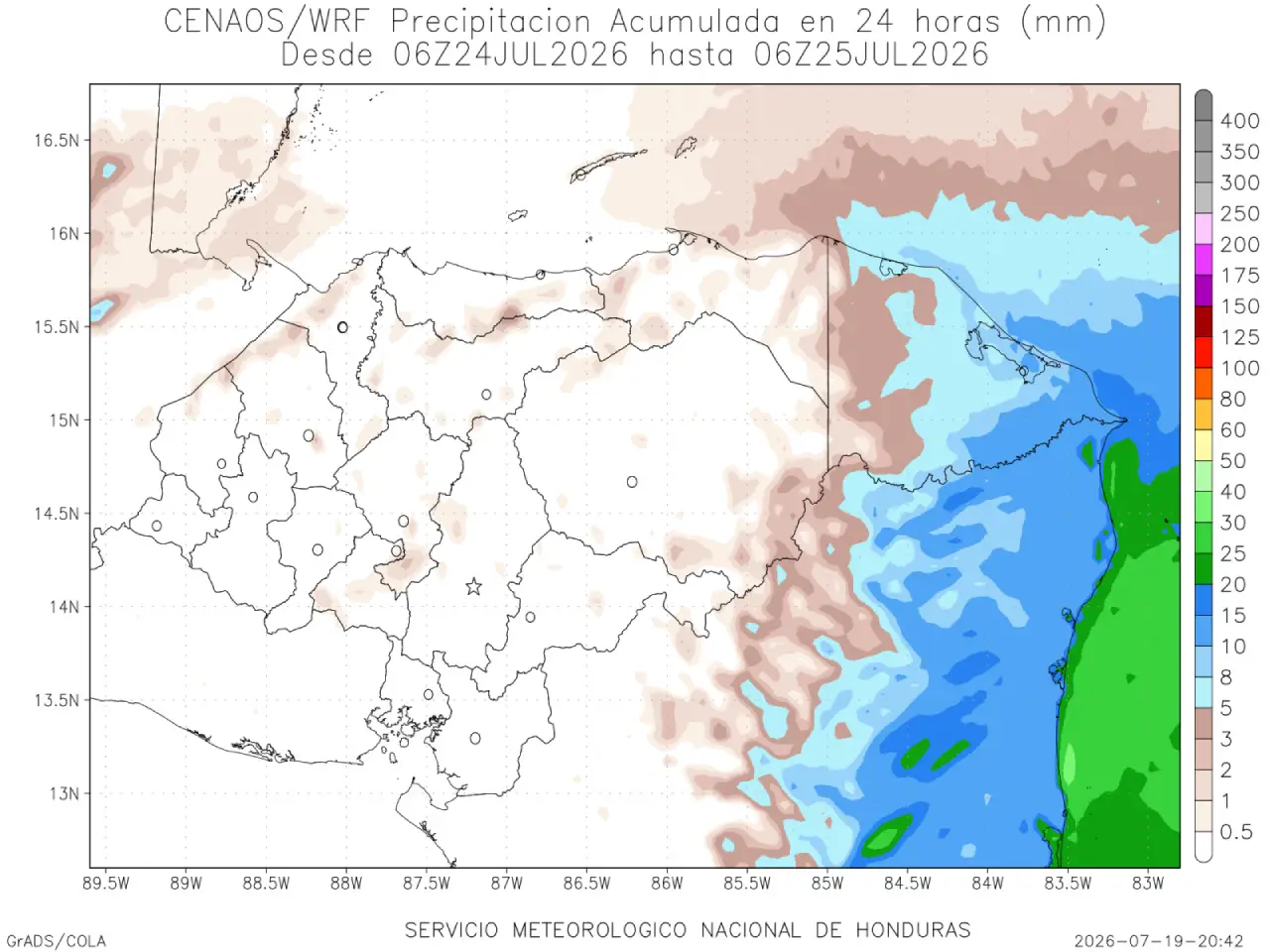 Mapa de lluvias para el viernes 24 de julio