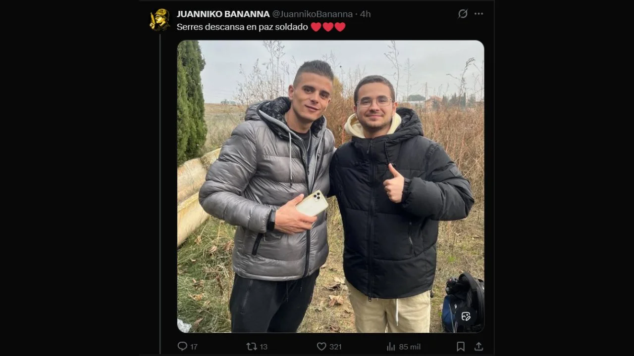 Publicación en X de JUANNIKO BANANNA anunciando la muerte de Alejandro Serres Sevilla.