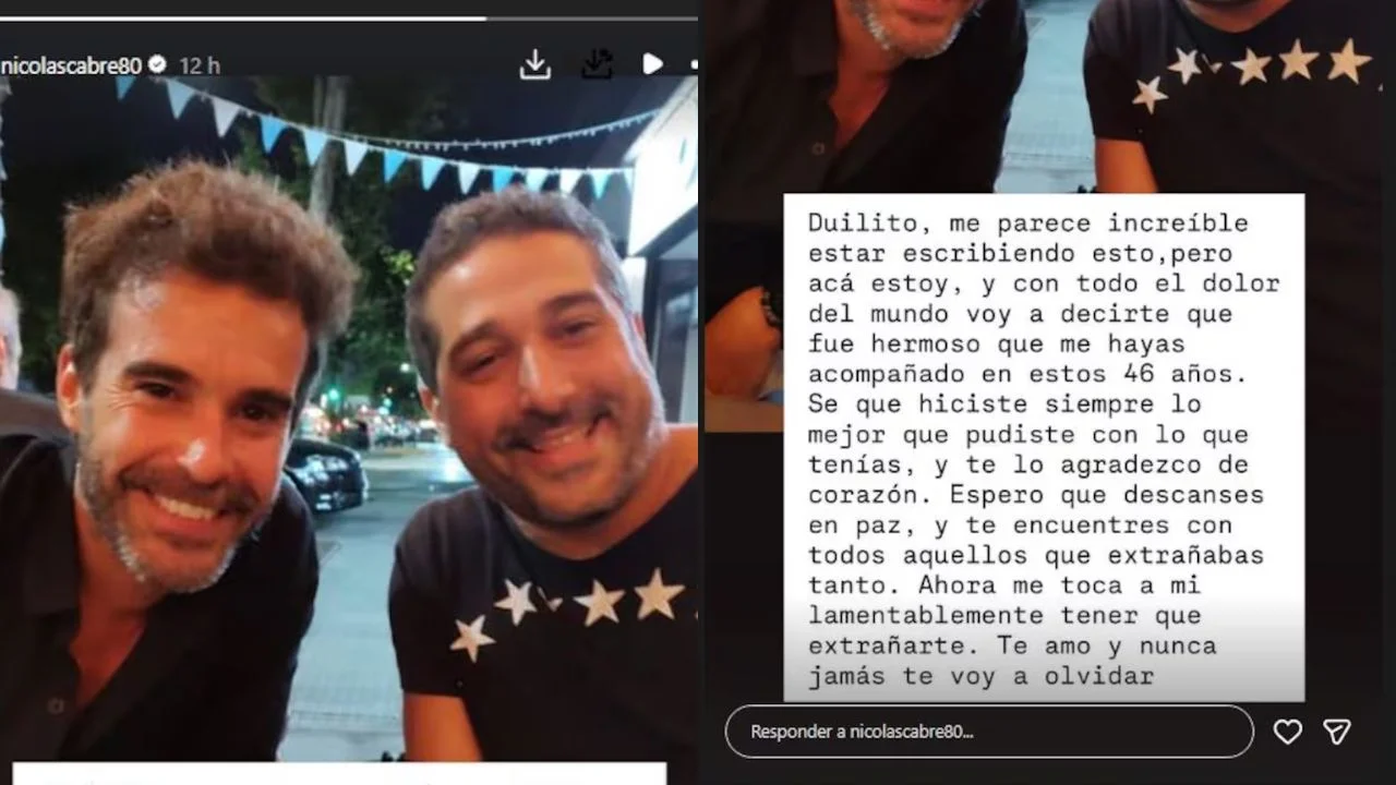 Mensaje de Nicolás Cabré de despedida y confirmación de la muerte de su hermano Duilio Cabré.