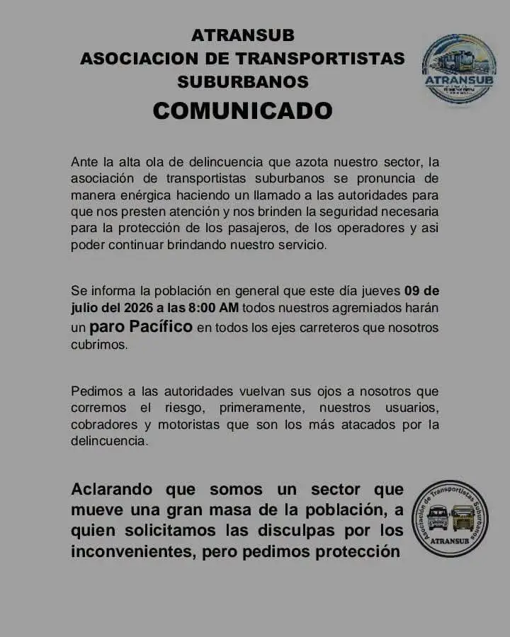 Anuncio de protesta de transporte de Santa Lucía