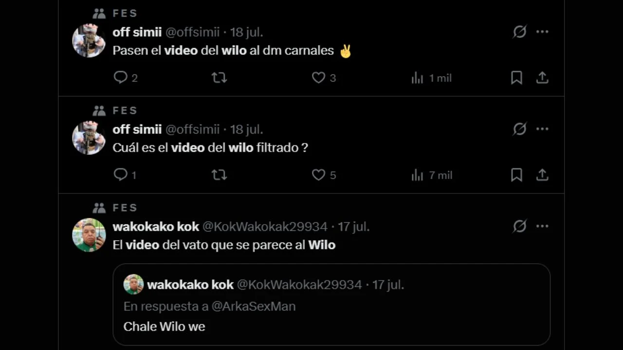Publicaciones en X sobre el video filtrado del Wilo.
