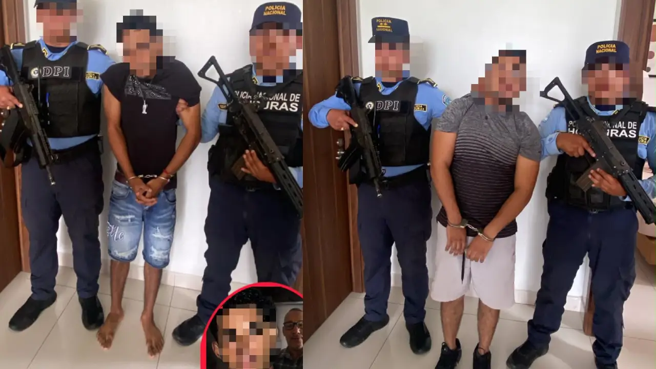 Agentes de la Policía Nacional con alias “El Diablo” y “Texas” tras ser capturados.