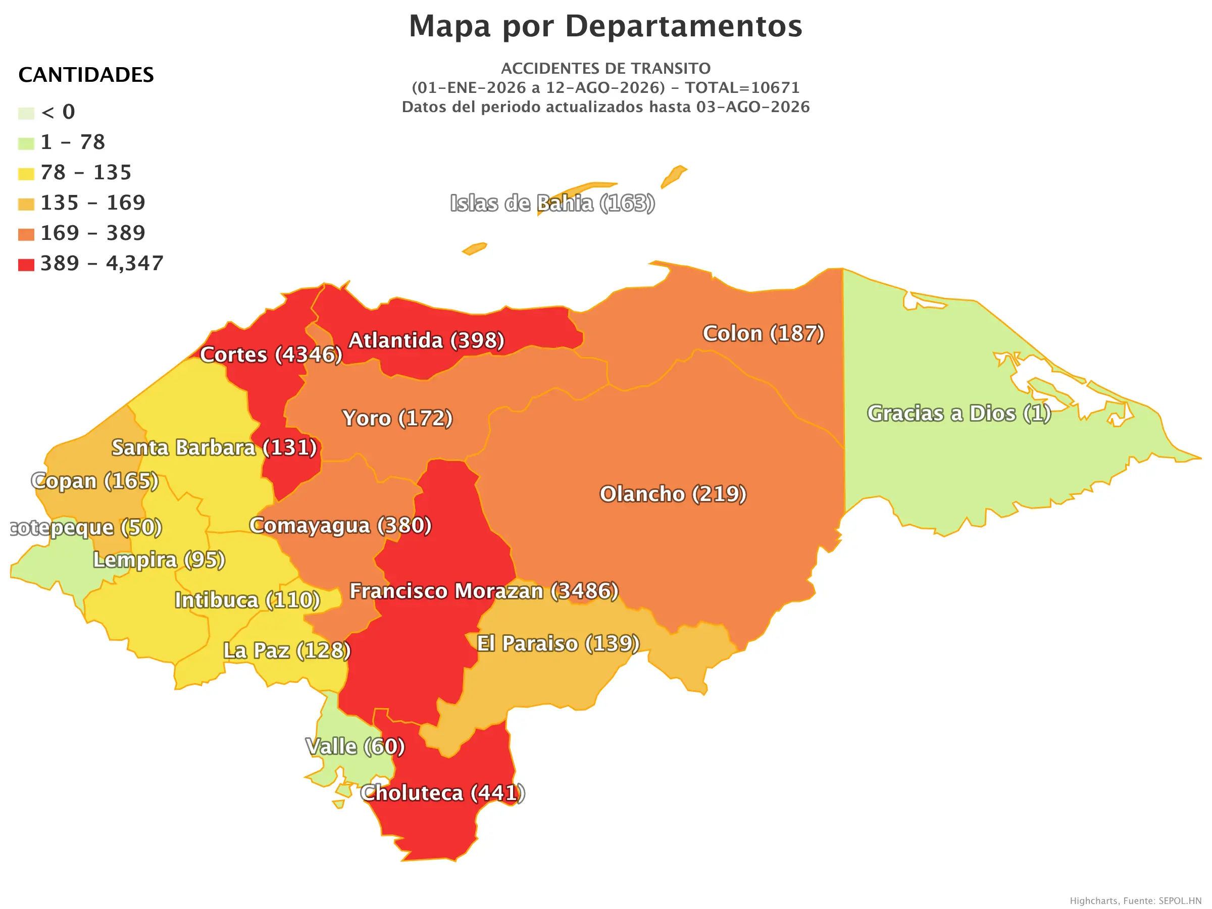 Mapa de accidentes de tránsito en Honduras