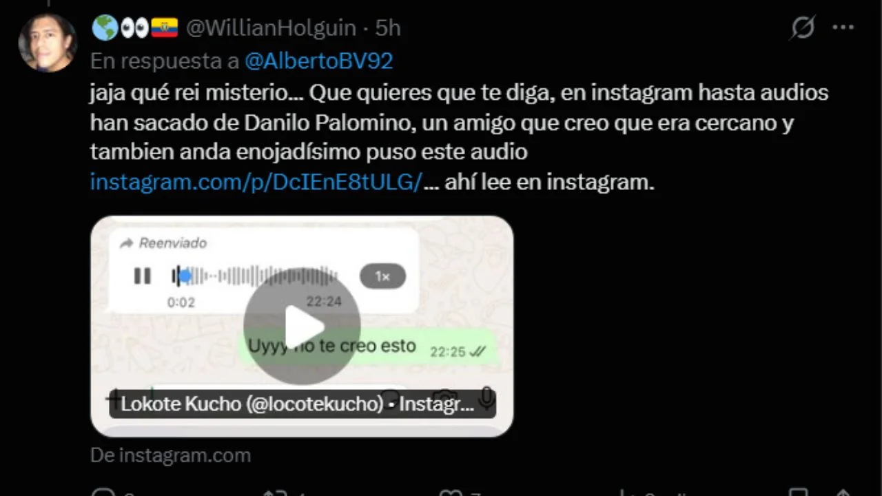 Publicación en X sobre el supuesto audio de Danilo Palomino.