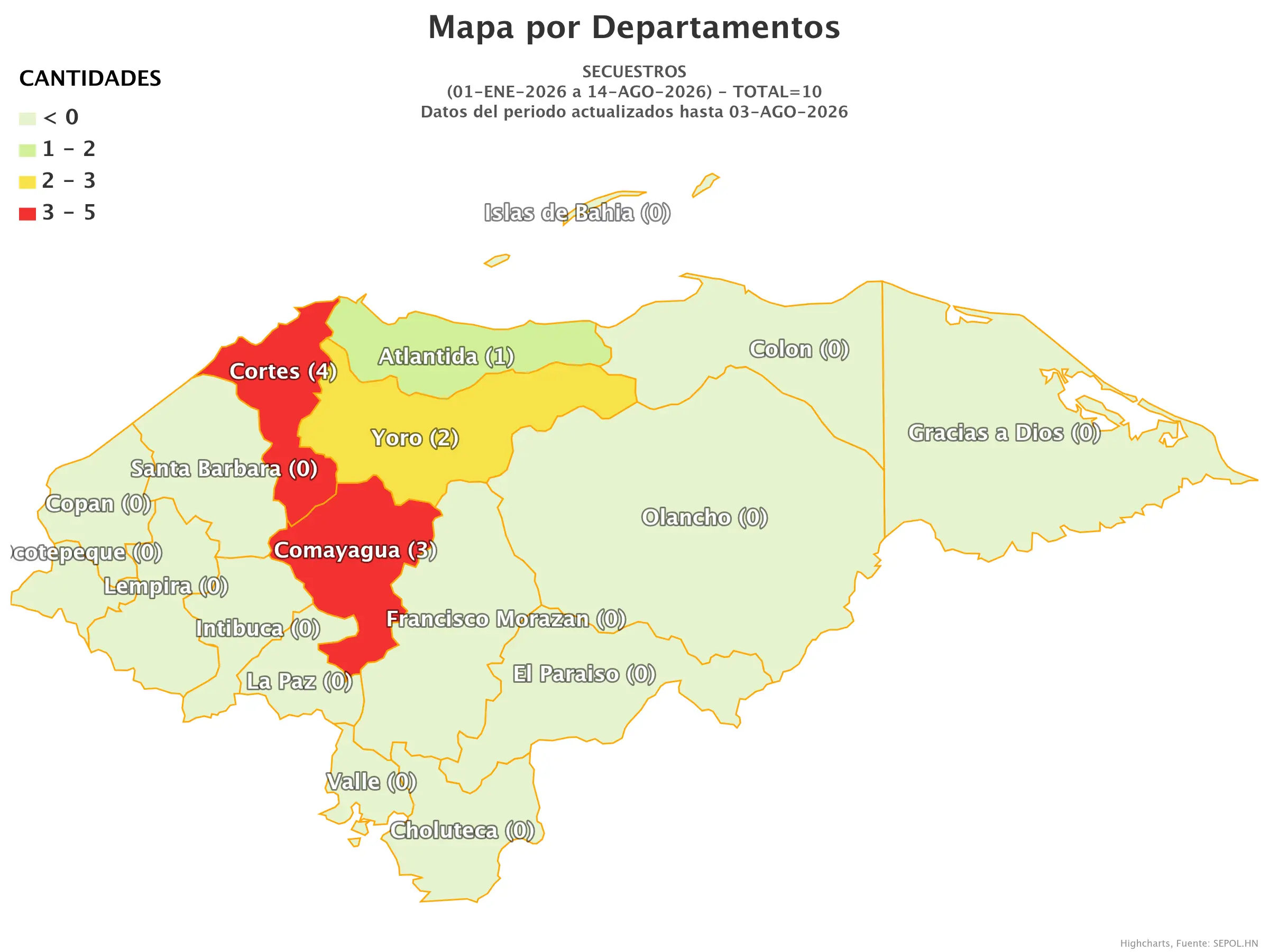 mapa de secuestros en Honduras
