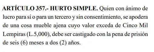 Código Penal sobre el delito de hurto