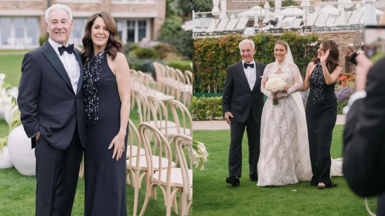 'Cori Toll viral wedding video': Padres y novia durante la ceremonia de boda.