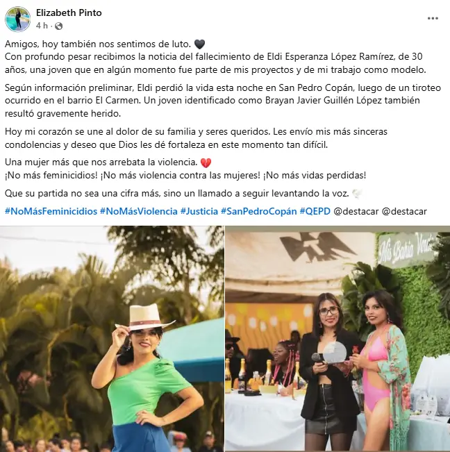 Mensaje tras el asesinato de la exreina del Café en Copán