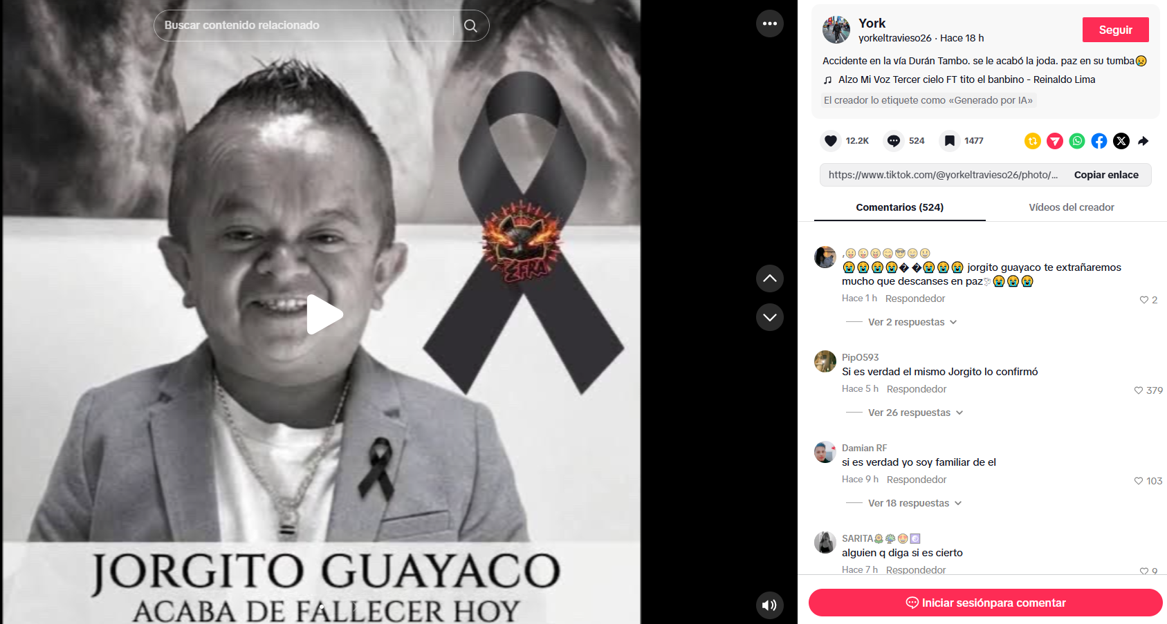 Jorgito El Guayaco murió