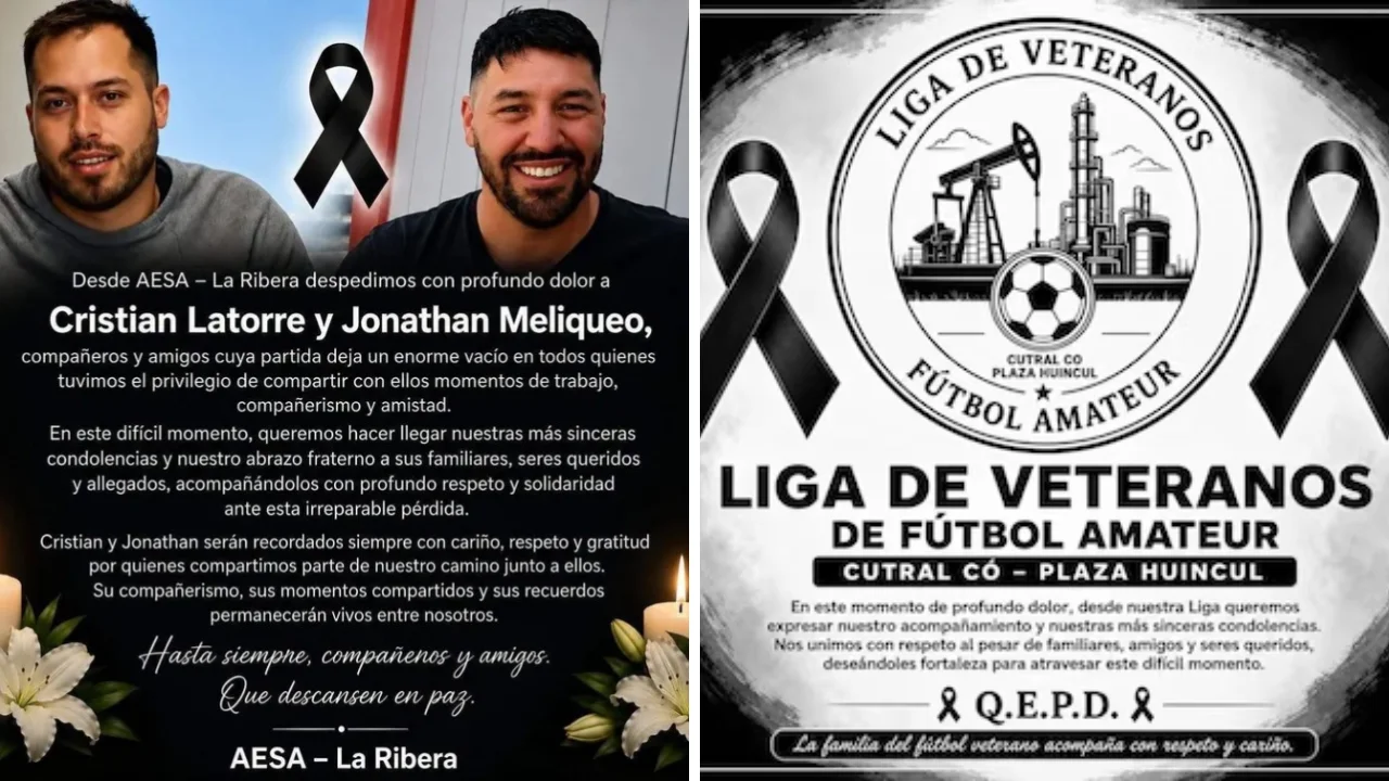 Notas de duelo por la muerte de los trabajadores Jonathan Meliqueo y Cristian Ariel Latorre