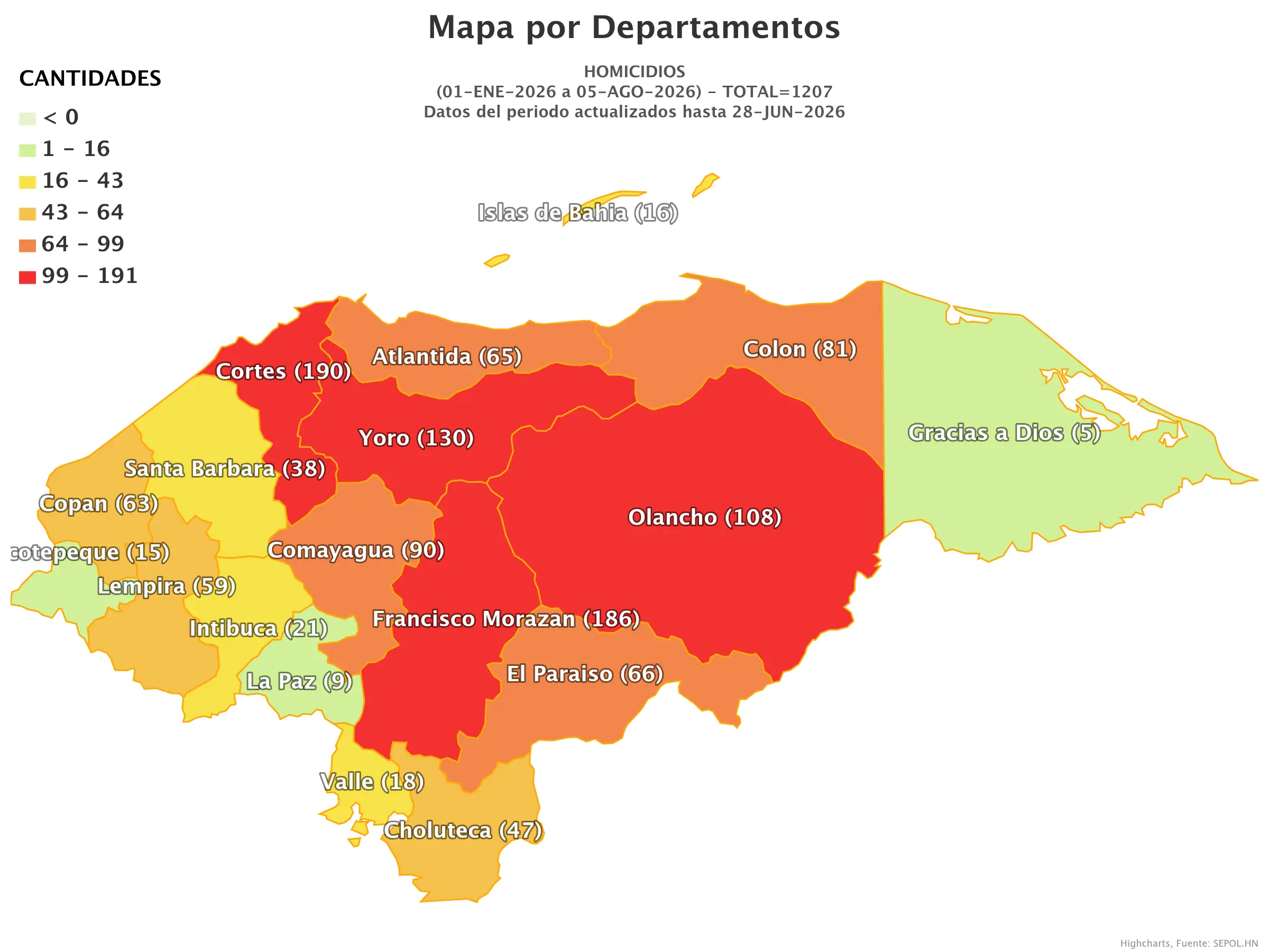 Mapa de homicidios en Honduras
