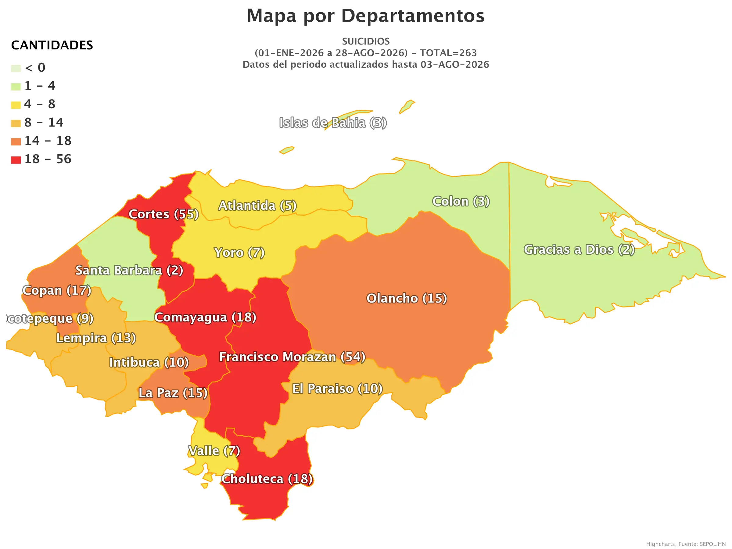 Mapa de suicidios en Honduras