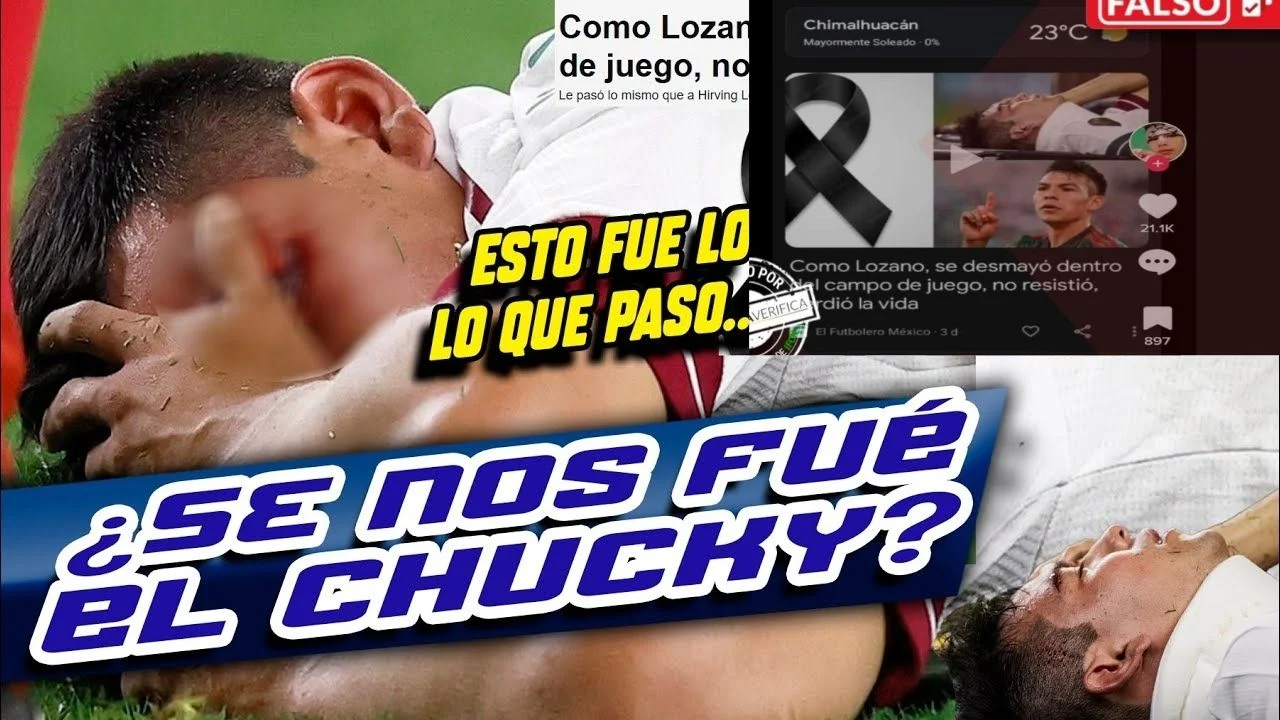 Publicaciones sobre la noticia falsa en la que muere Hirving 'El Chucky' Lozano.