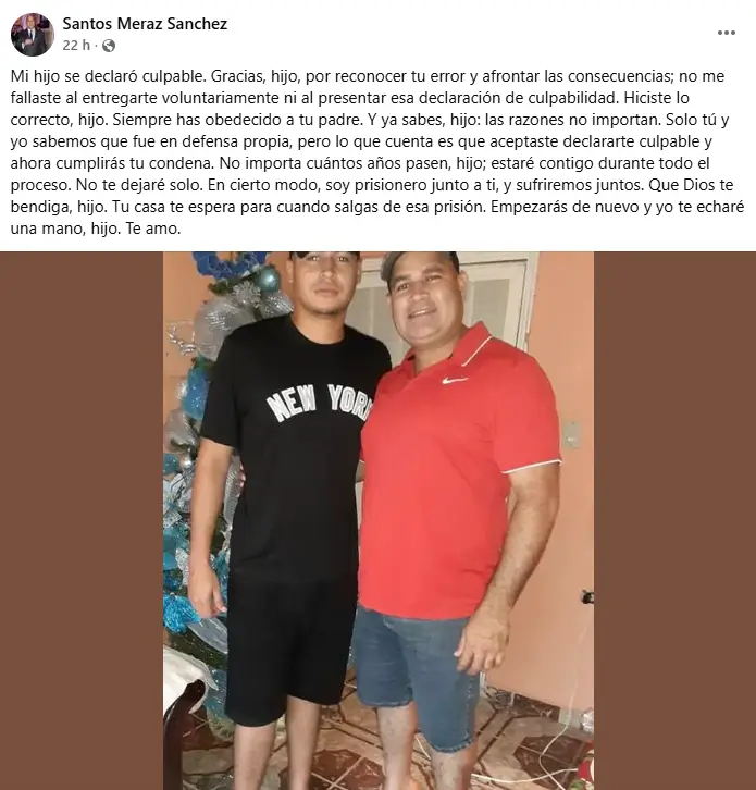 Publicación en Facebook de Santos Meraz, padre de Daniel Meraz