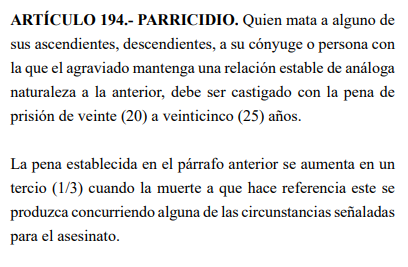 Código Penal sobre el delito de parricidio
