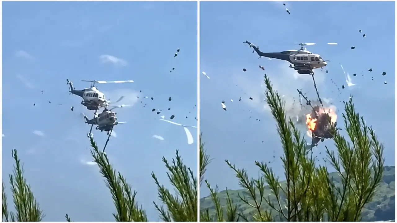 Captan en video el momento en que dos helicópteros chocan en pleno vuelo Imagen de Captan en video el momento en que dos helicópteros chocan en pleno vuelo