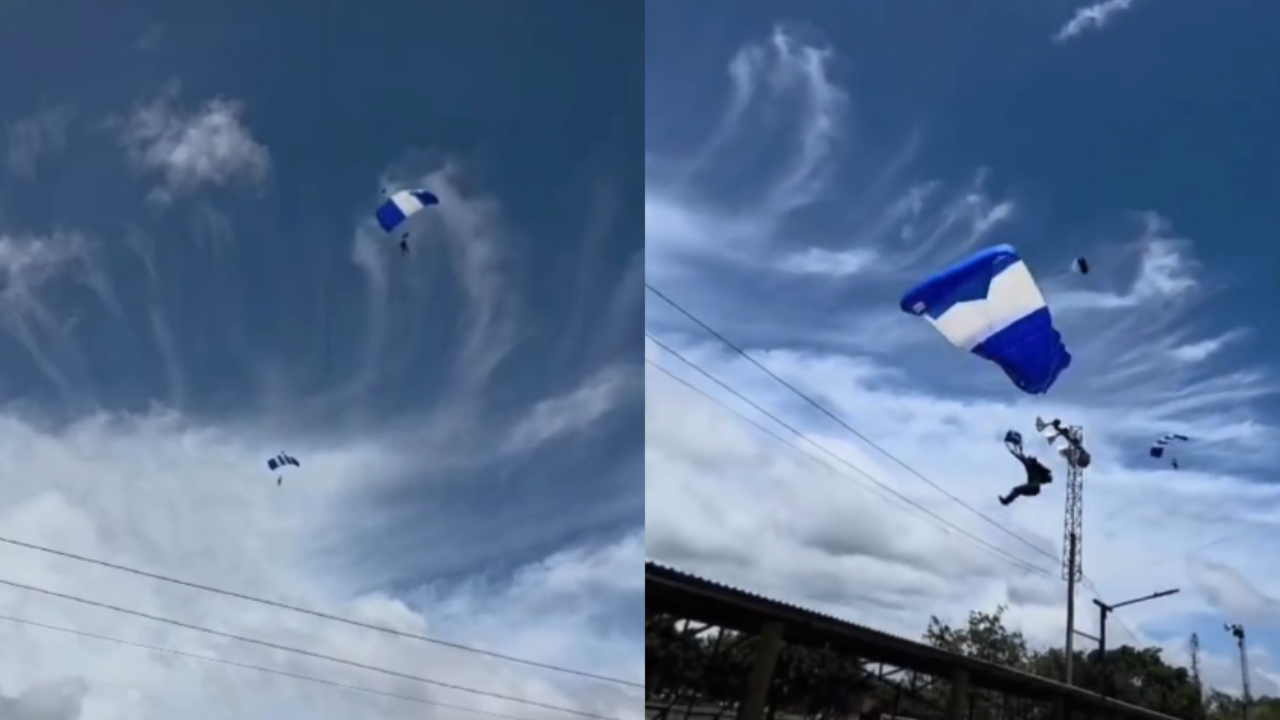 Imagen Principal de Nota: Paracaidista impacta con cables eléctricos durante show en Santa Rosa de Copán