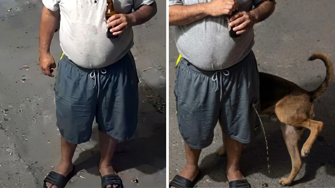 Imagen de ¡Solo eso le faltaba! Perro orina a hombre en plena calle