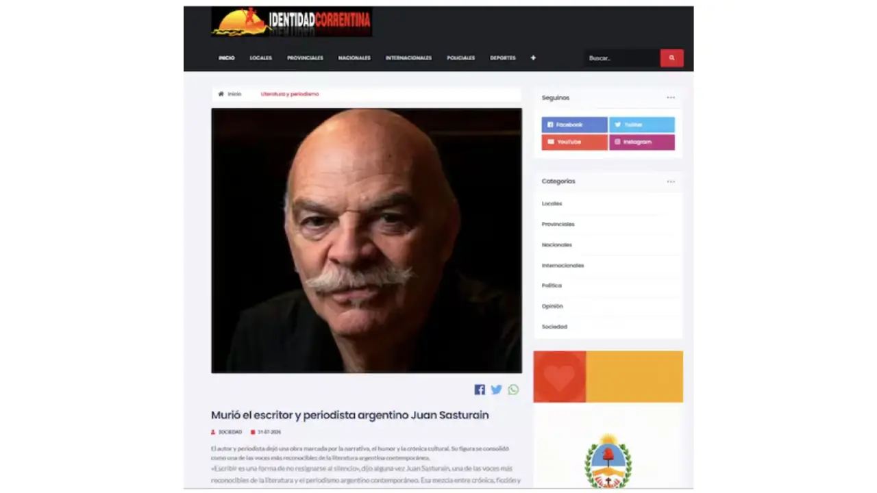 Artículo donde dieron a conocer la supuesta muerte de Juan Sasturain.