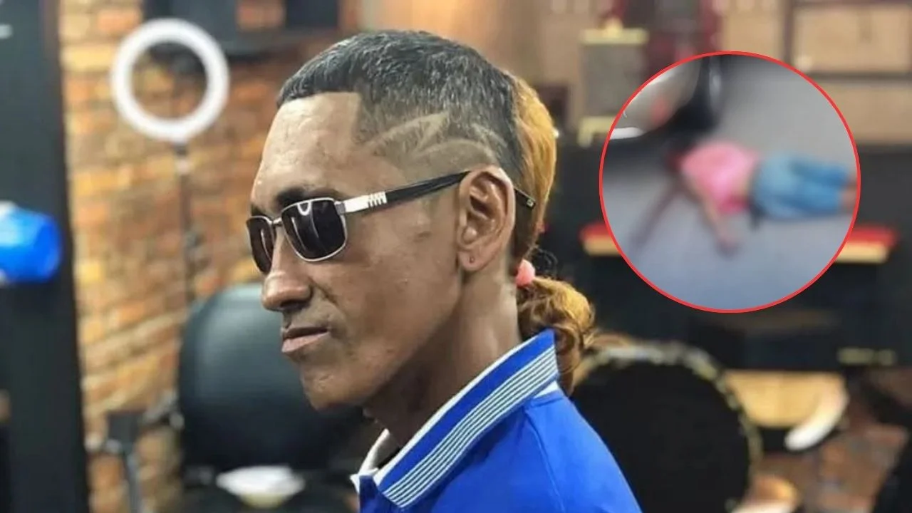 Elvis Cobra con camisa azul e imagen de su accidente.