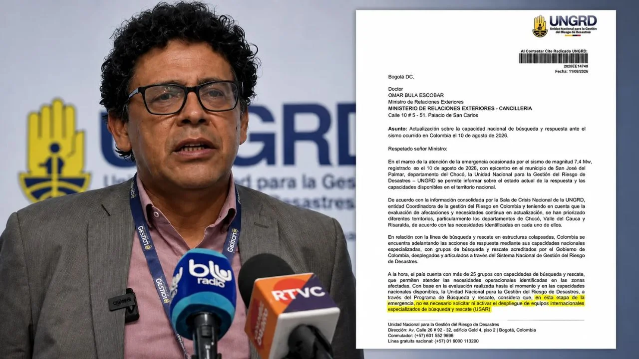 Javier Pava y su carta firmada frenando ingreso de rescatistas extranjeros a Colombia.