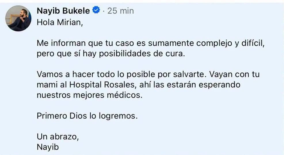 Respuesta del presidente de El Salvador, Nayib Bukele.