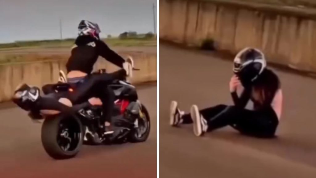 persona mujer suelo moto