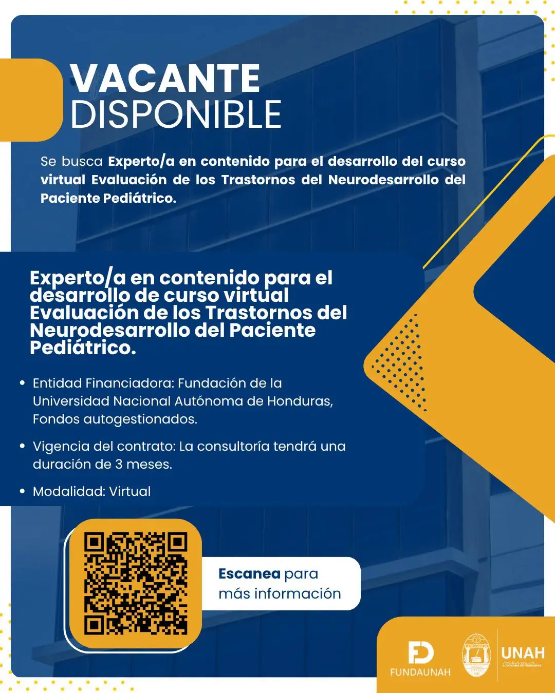 Plaza de trabajo en FUNDAUNAH