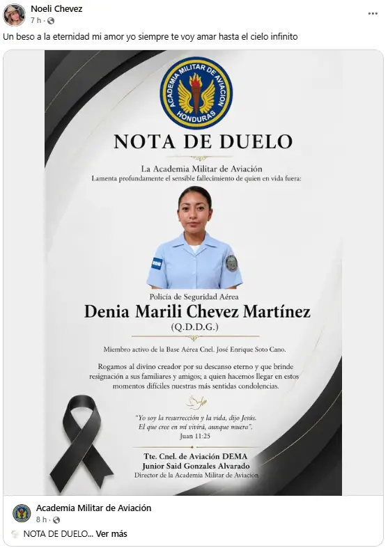 Denia Marily Chevez Martínez, miembro de la Policía de Seguridad Aérea que falleció en Comayagua