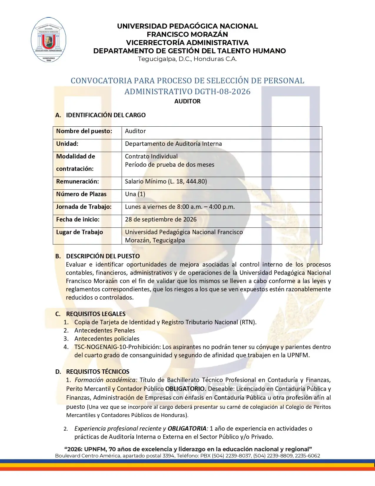 UPNFM ofrece empleos