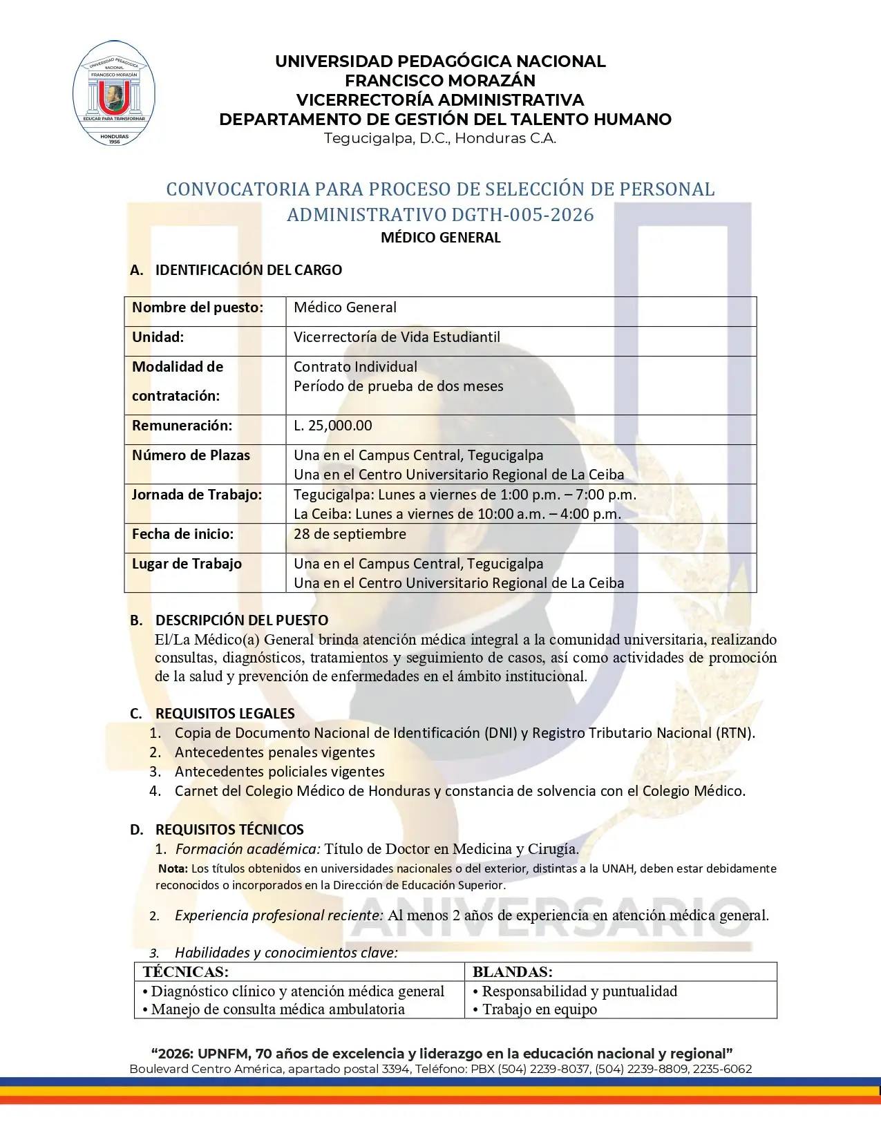 UPNFM ofrece empleos