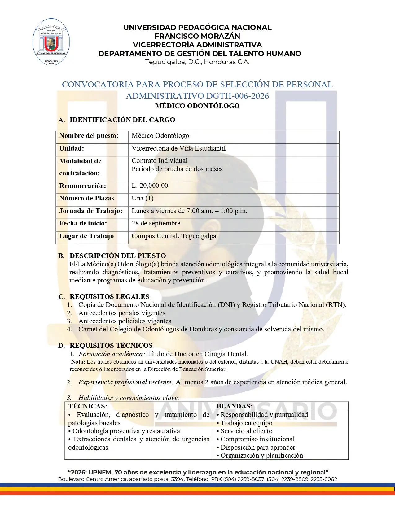 UPNFM ofrece empleos