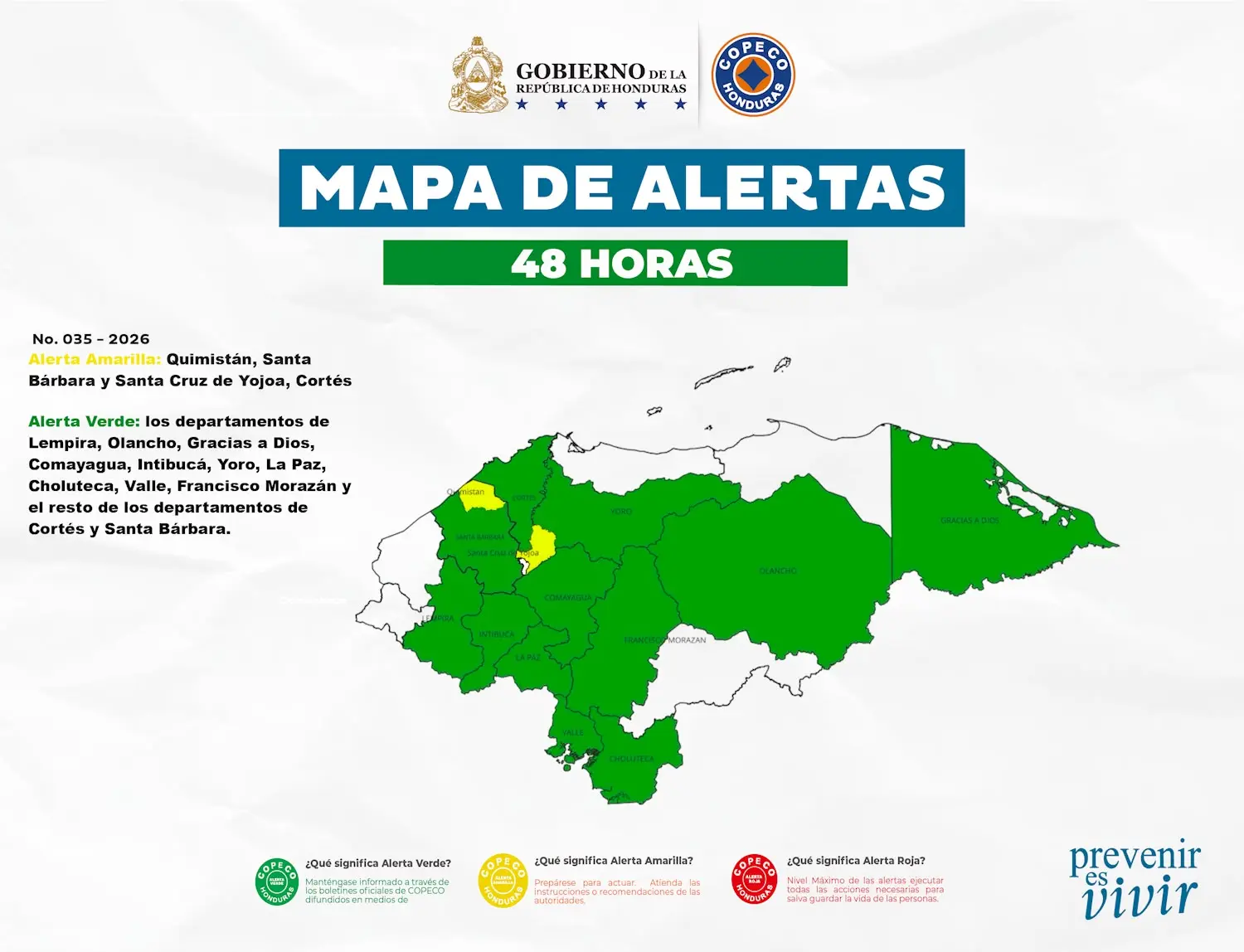 Mapa de alertas por lluvias en Honduras