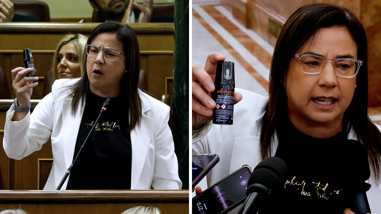 Fotos de Ana Belén Vázquez, diputada del Partido Popular por Ourense con un bote de gas pimienta