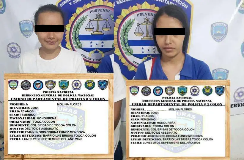 Hermanas detenidas por el crimen de Ingrids Fúnez en Tocoa, Colón