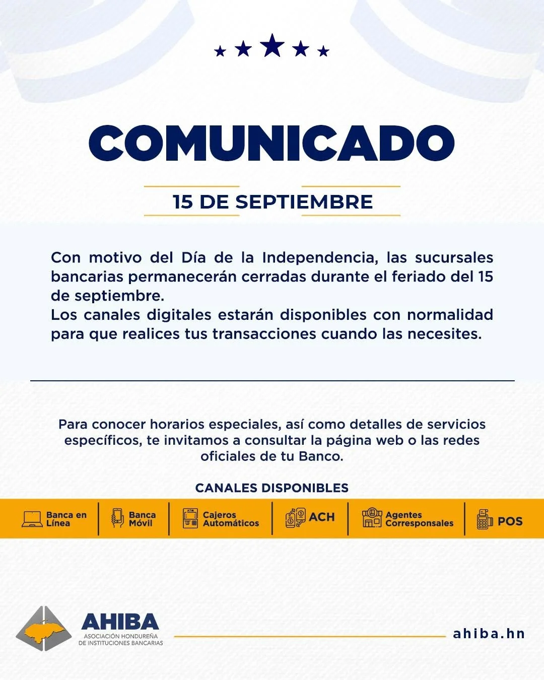 Comunicado de la AHIBA relacionado al 15 de septiembre.